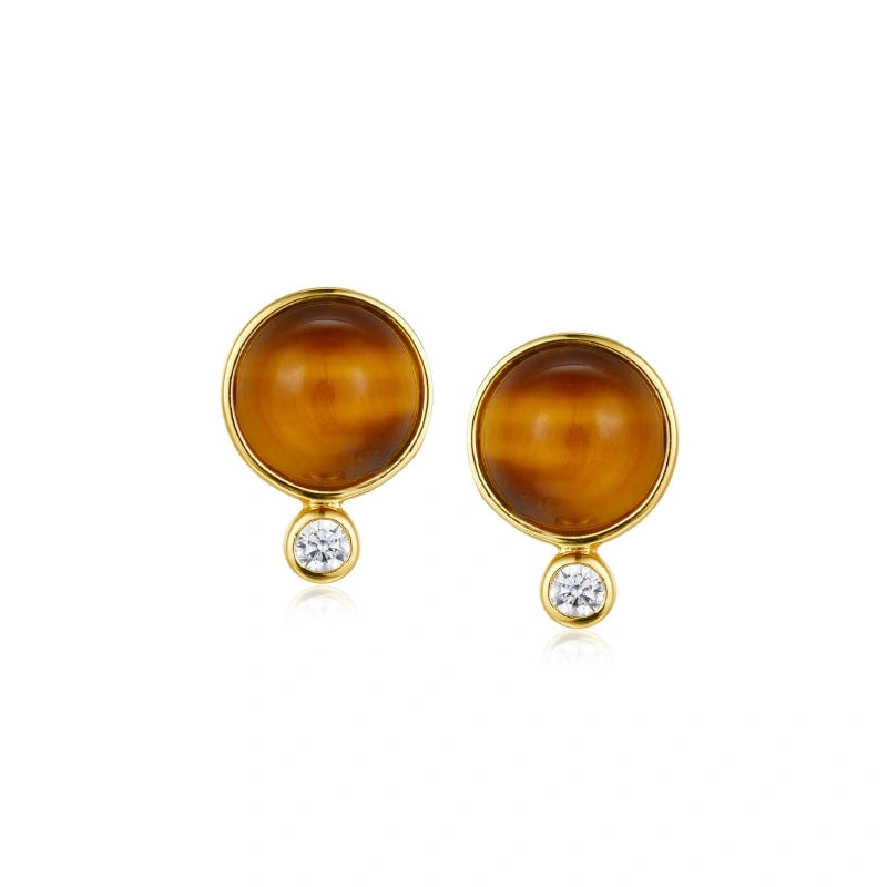 Natural Tiger Eye Zircon Inlaid 18k Gold Plated Earrings - RYANN