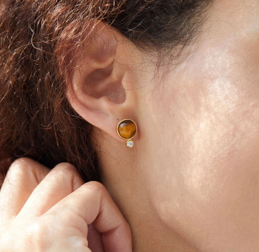 Natural Tiger Eye Zircon Inlaid 18k Gold Plated Earrings - RYANN