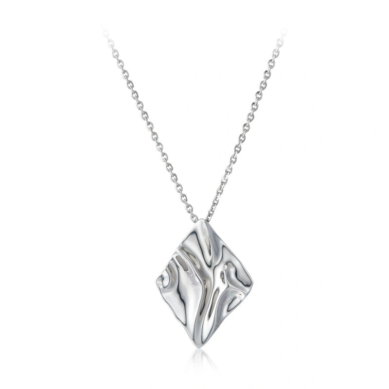 Square Wave 18k Platinum Plated Pendant Sweater Chain Necklace - SAGE