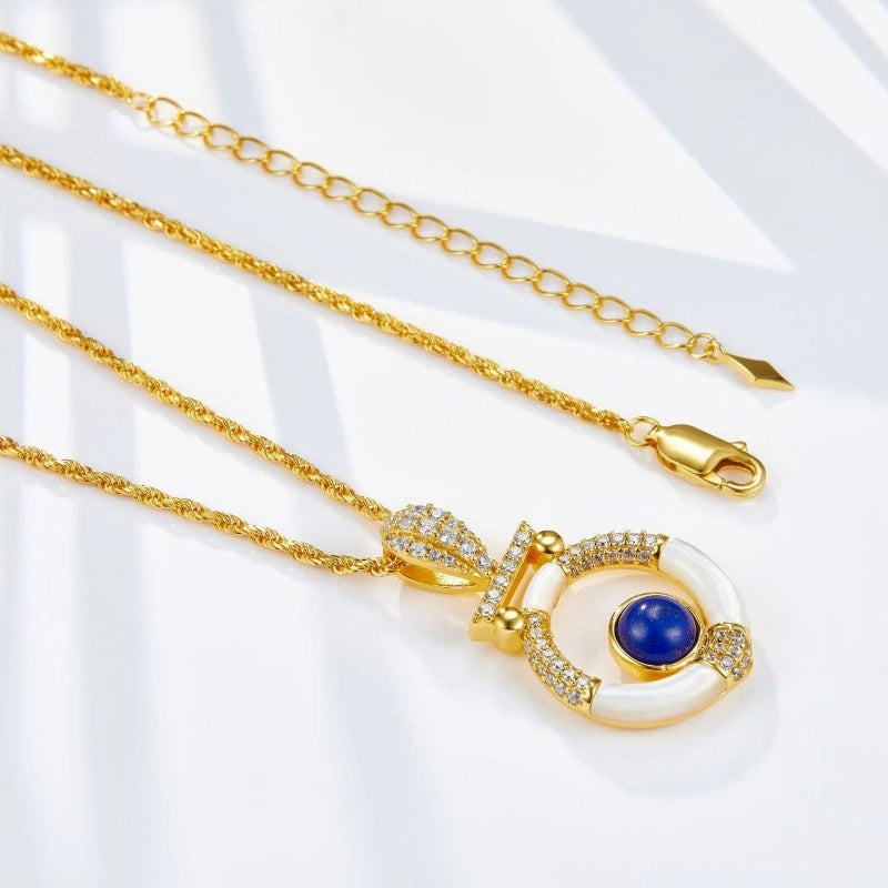 Goddess Lapis Lazuli White Shell Gold-plated Pendant Necklace - SAOIRSE
