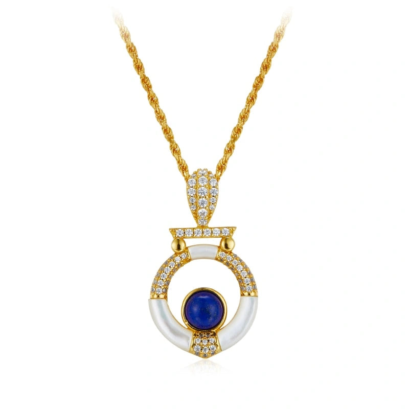 Goddess Lapis Lazuli White Shell Gold-plated Pendant Necklace - SAOIRSE