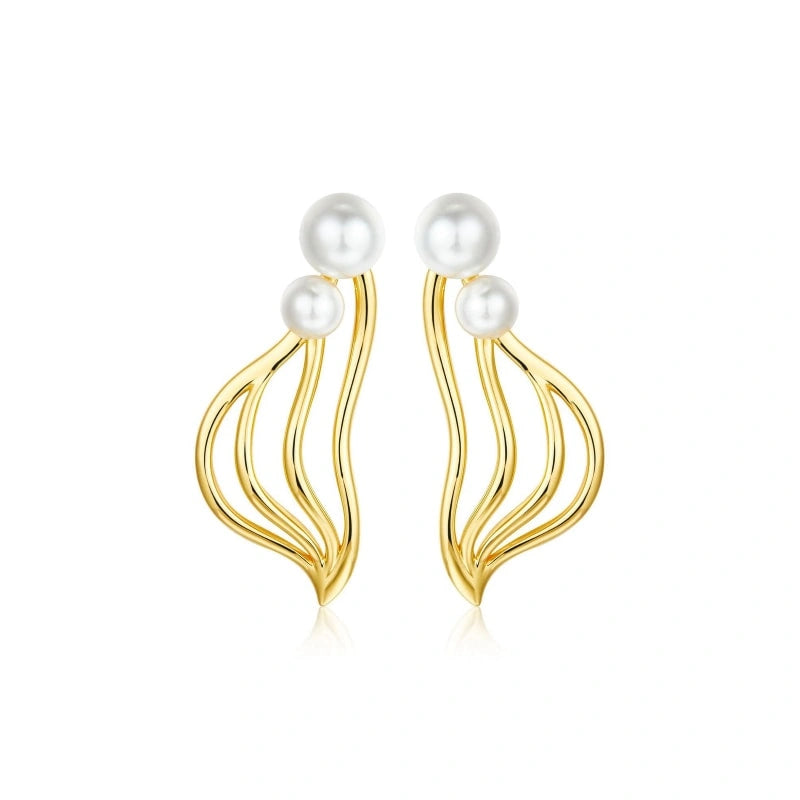 Harp Pearl 18K Gold Plated Earrings - SARA