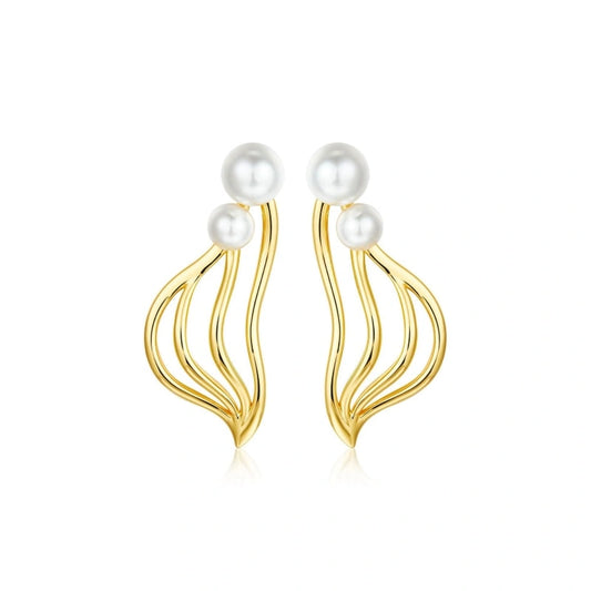 Harp Pearl 18K Gold Plated Earrings - SARA