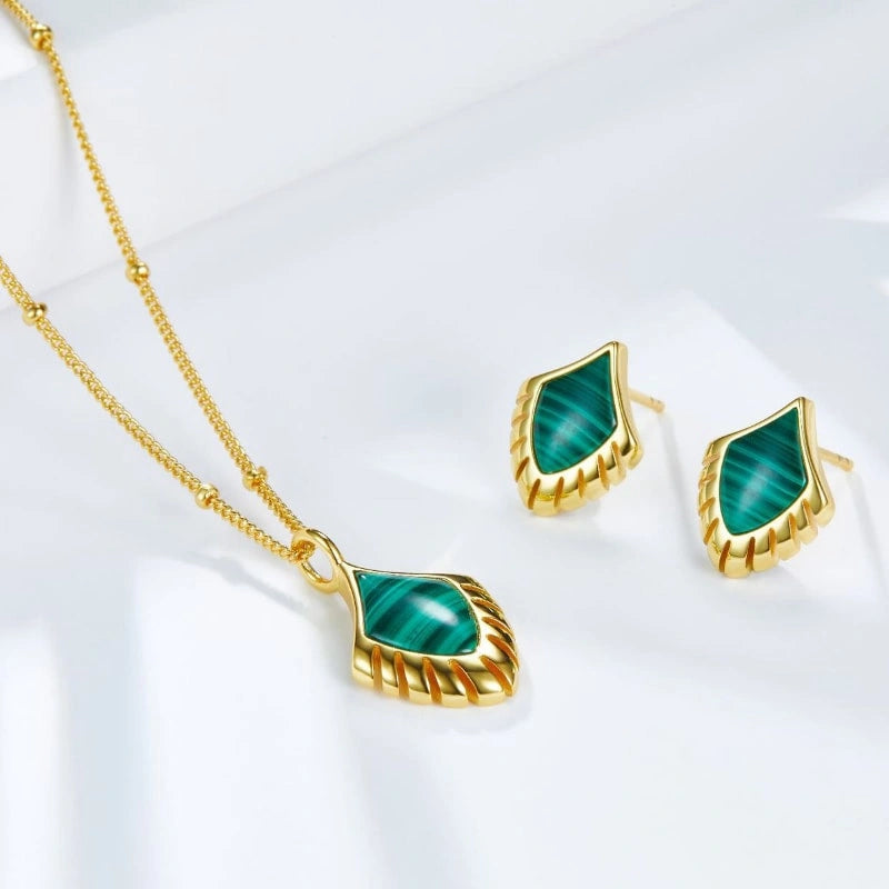 Feather Malachite 18k Gold Plated Pendant Necklace - SARAH