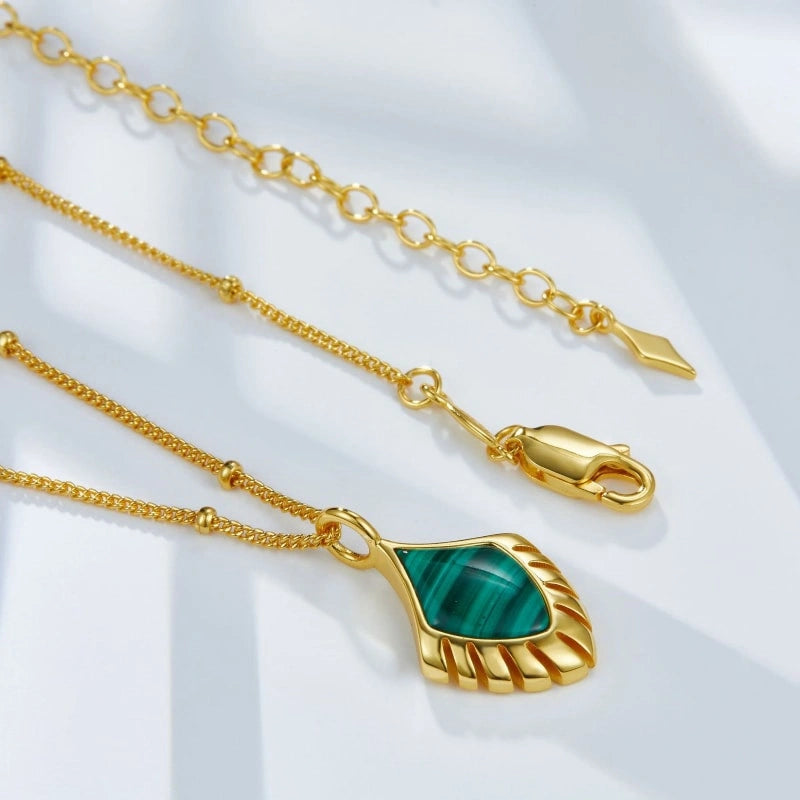 Feather Malachite 18k Gold Plated Pendant Necklace - SARAH