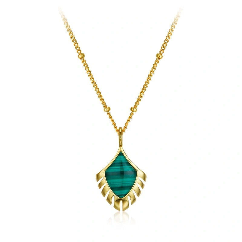 Feather Malachite 18k Gold Plated Pendant Necklace - SARAH