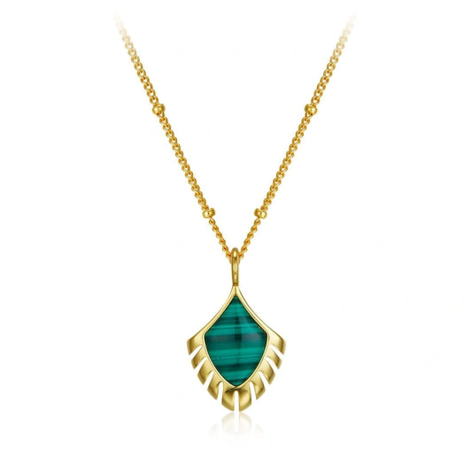 Feather Malachite 18k Gold Plated Pendant Necklace - SARAH