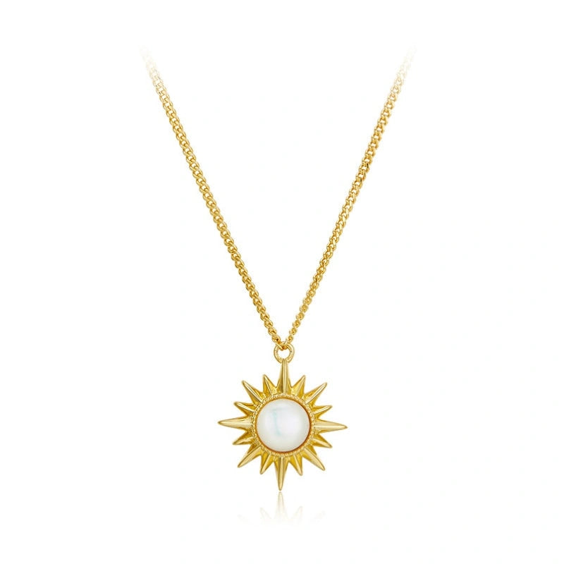 White Shell Sun Shine Sterling Silver 18k Gold Plated Pendant Necklace - SUNNY