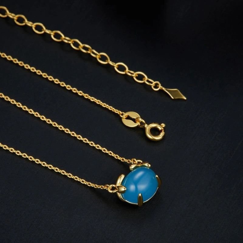 Natural Blue Agate Gold Plated Sterling Silver Pendant Necklace - TAYTUM