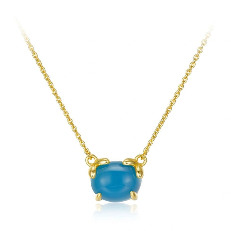 Natural Blue Agate Gold Plated Sterling Silver Pendant Necklace - TAYTUM