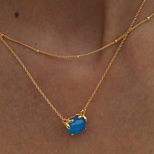 Natural Blue Agate Gold Plated Sterling Silver Pendant Necklace - TAYTUM