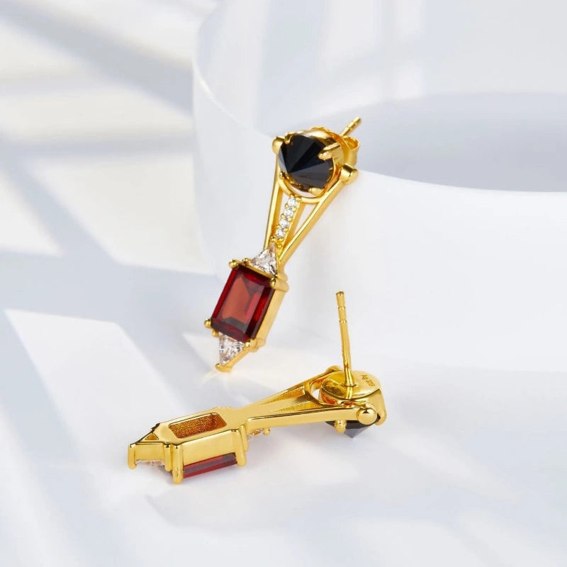 Garnet Black Spinel Zircon Inlay 18K Gold Plated Earrings - TESSA