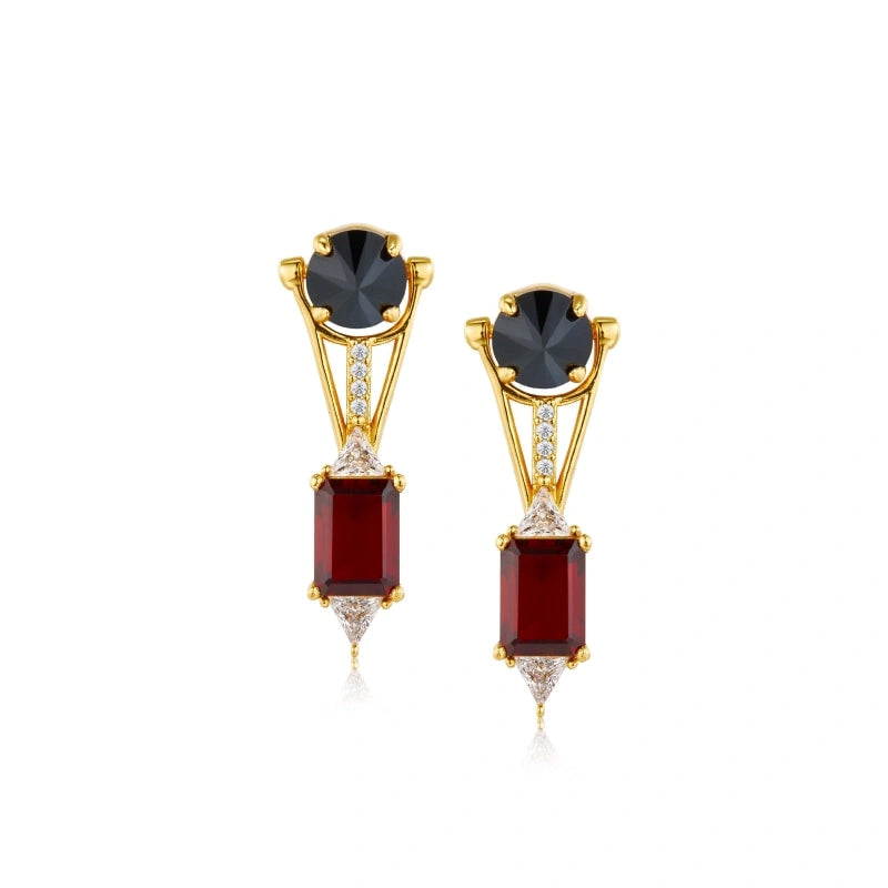 Garnet Black Spinel Zircon Inlay 18K Gold Plated Earrings - TESSA