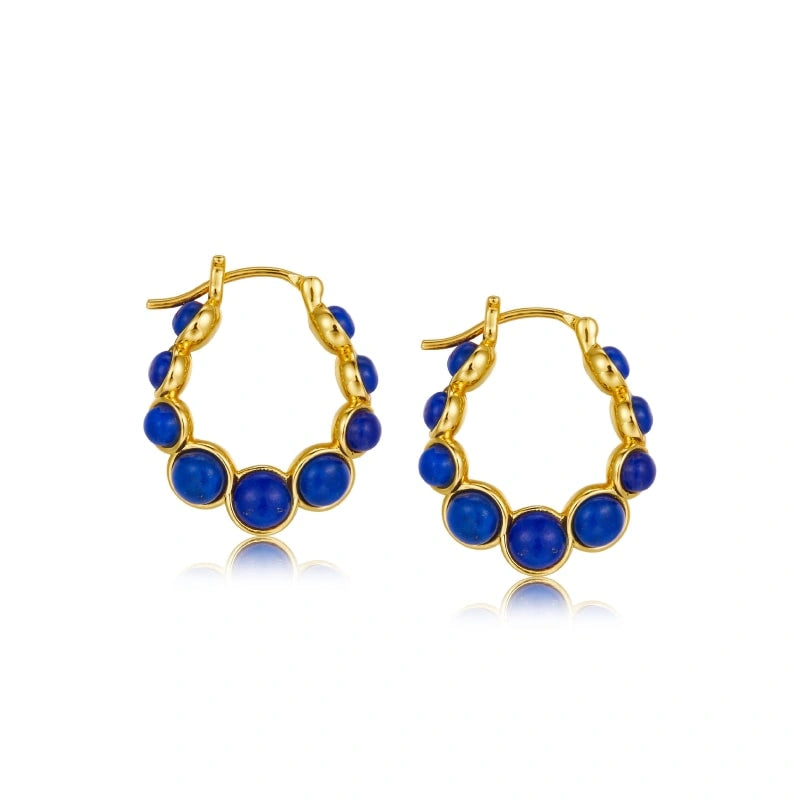 Stylish Circular Multistone Lapis Lazuli Gold-plated Earrings - THEODORA