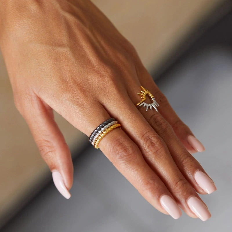 Tri-Color 18k Gold-Plated Threaded Plain Ring - TRINITY