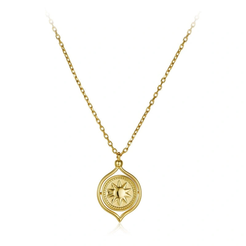 Star Moon Revolving Double Sided 18k Gold Plated Pendant Necklace - VALERIA