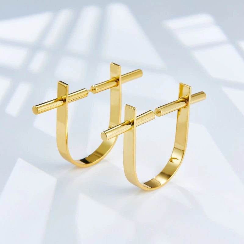 Uniquely Styled U-Shaped 18k Gold-Plated Earring - VERA