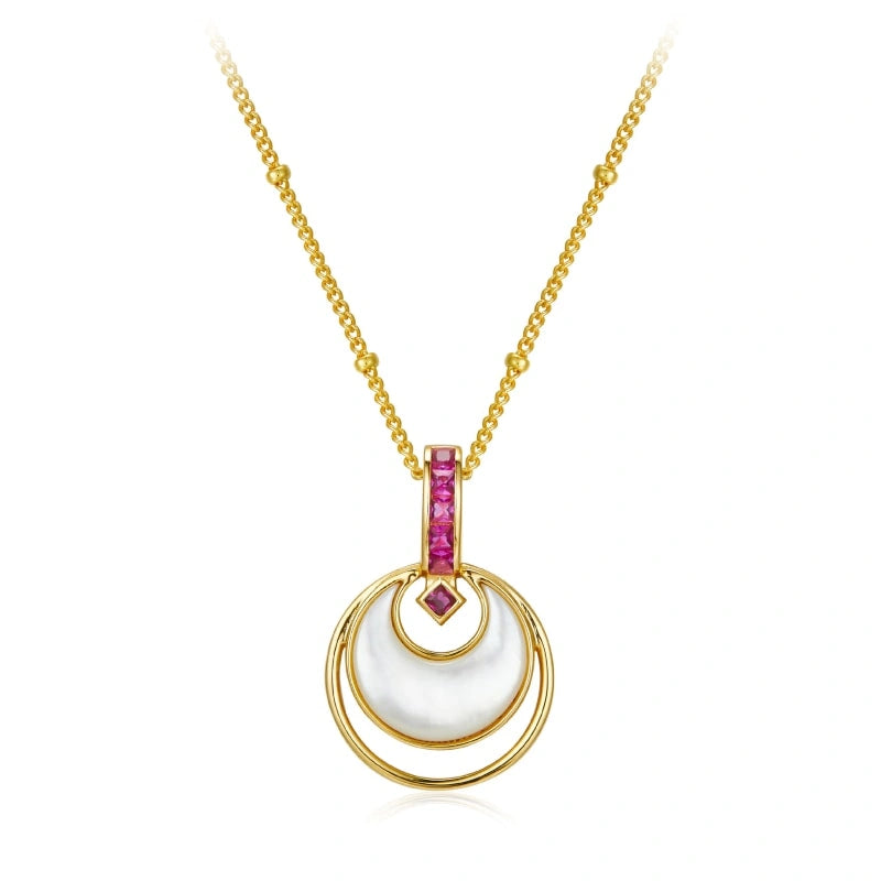 Moon White Shell Zircon Inlaid 18k Gold Plated Pendant Clavicle Chain Necklace - VICTORIA