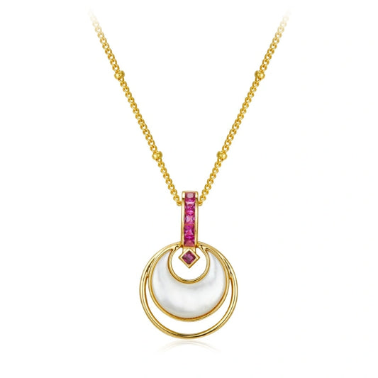 Moon White Shell Zircon Inlaid 18k Gold Plated Pendant Clavicle Chain Necklace - VICTORIA
