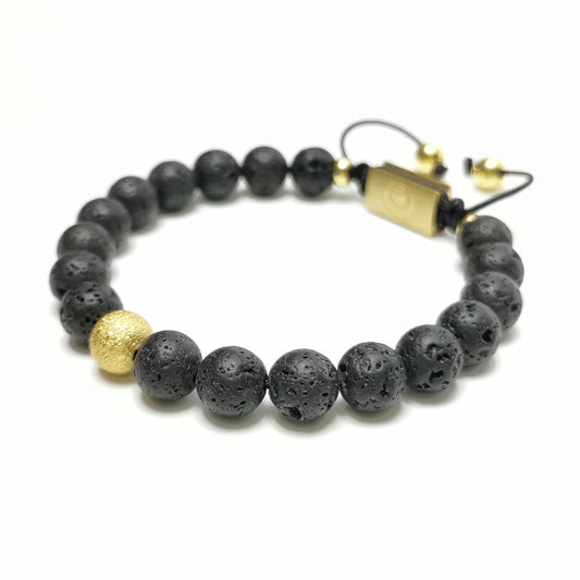 Men's Beaded Bracelet, 8mm Black Lava - Volcano Rebirth