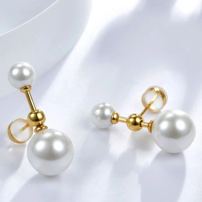 Double Pearl Fashion Gold-Plated Earrings - WREN