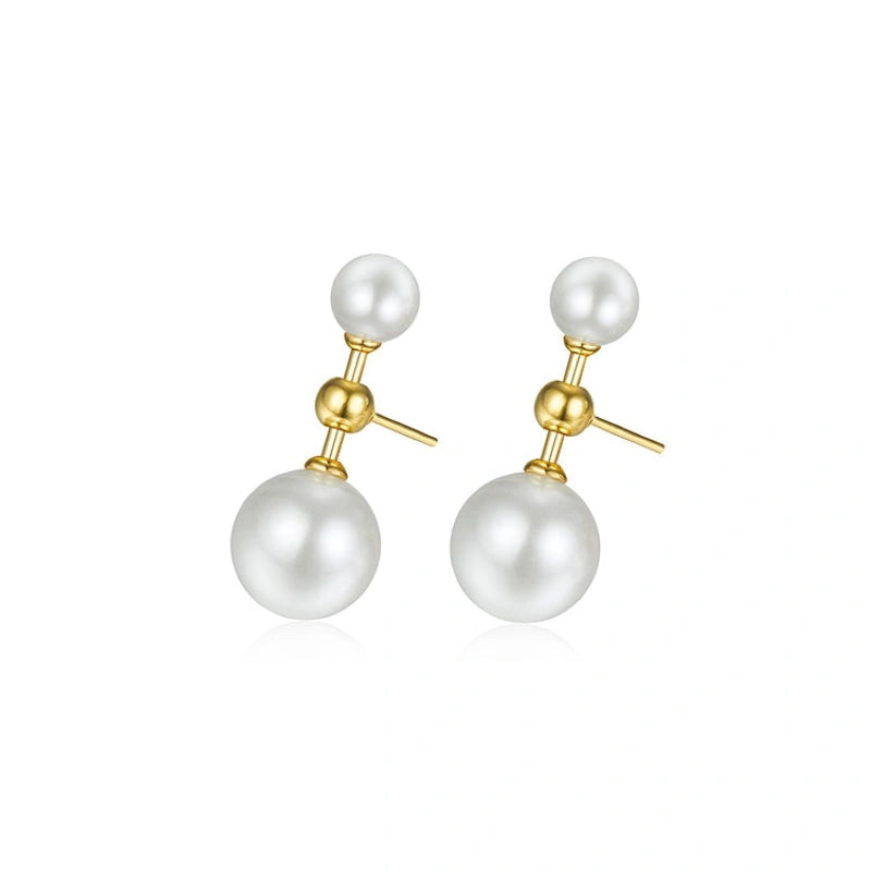 Double Pearl Fashion Gold-Plated Earrings - WREN