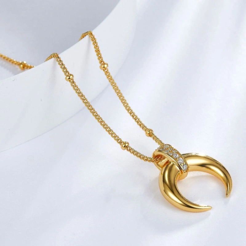 Versatile Crescent Zircon Gold-Plated Sterling Silver Pendant Necklace - ZAINAB