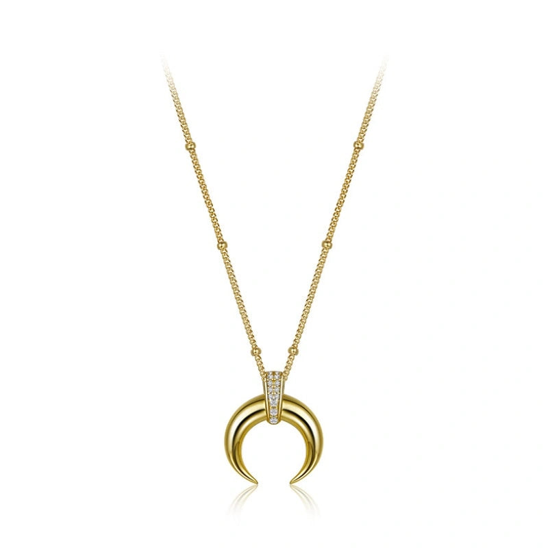 Versatile Crescent Zircon Gold-Plated Sterling Silver Pendant Necklace - ZAINAB