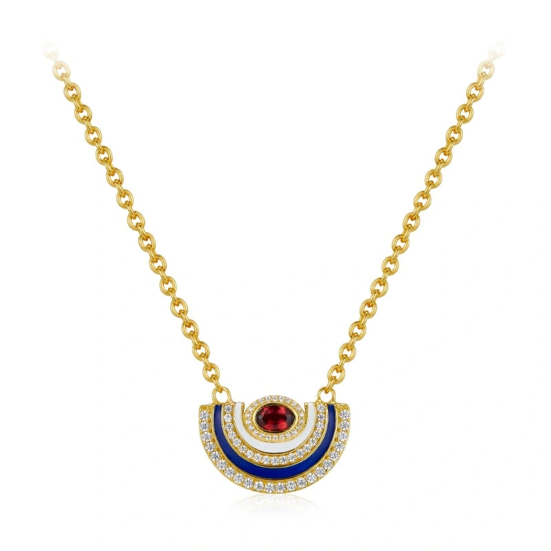 Scalloped Natural Garnet Zircon 18k Gold Plated Pendant Necklace - Zoe